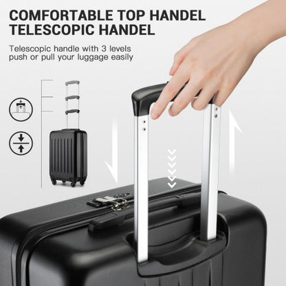 KSK2477 - Kono Durable 24 Inch Lightweight ABS+PC Vertical Textured Check-in Suitcase with Secure 3-Digit Lock - Black