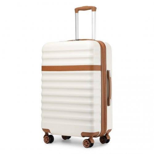 KSK2484 - Kono 3-Piece Expandable Luggage Set 20"/24"/28" Durable Hard Shell ABS+PC Suitcases with TSA Lock for Secure Travel - Cream and Brown