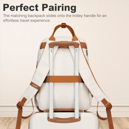 KSK2484+EQ2401 - Kono 20 Inch Stylish Hard Shell ABS+PC Cabin Suitcase Included Multi-Compartment Backpack with Small Pouch 3 Piece Travel Set - Cream And Brown