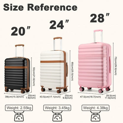 KSK2484 - Kono 3-Piece Expandable Luggage Set 20"/24"/28" Durable Hard Shell ABS+PC Suitcases with TSA Lock for Secure Travel - Grey and Brown