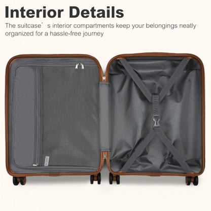 KSK2484 - Kono 3-Piece Expandable Luggage Set 20"/24"/28" Durable Hard Shell ABS+PC Suitcases with TSA Lock for Secure Travel - Grey and Brown