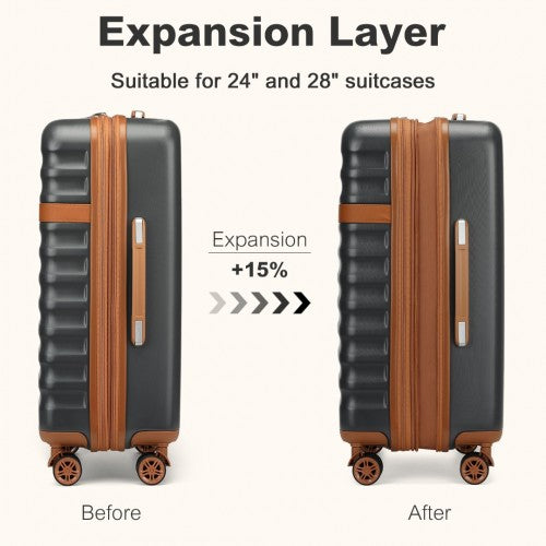 KSK2484 - Kono 3-Piece Expandable Luggage Set 20"/24"/28" Durable Hard Shell ABS+PC Suitcases with TSA Lock for Secure Travel - Grey and Brown