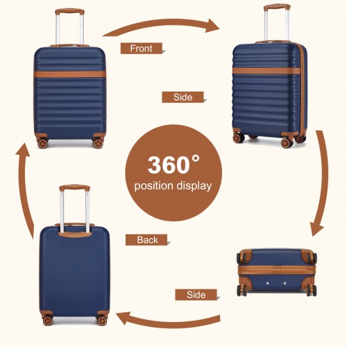 KSK2484 - Kono 20 Inch Stylish Lightweight Hard Shell ABS+PC Cabin Carry-On Suitcase with TSA Lock for Enhanced Security - Navy and Brown