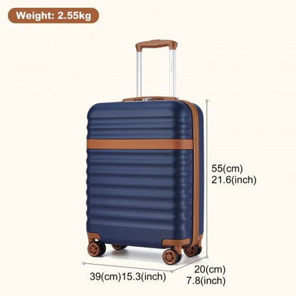 KSK2484 - Kono 20 Inch Stylish Lightweight Hard Shell ABS+PC Cabin Carry-On Suitcase with TSA Lock for Enhanced Security - Navy and Brown