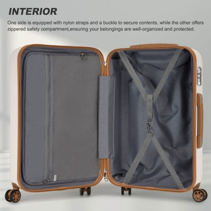 KSK2486 - Kono Stylish ABS+PC 24 Inch Polka Dot Hard Shell Suitcase With TSA Lock - Cream And Brown