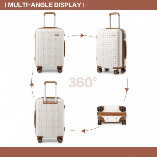KSK2486 - Kono Stylish ABS+PC 20 Inch Polka Dot Hard Shell Cabin Suitcase With TSA Lock - Cream And Brown