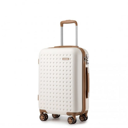 KSK2486 - Kono Stylish ABS+PC 20 Inch Polka Dot Hard Shell Cabin Suitcase With TSA Lock - Cream And Brown