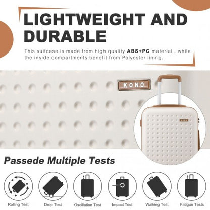 KSK2486 - Kono Stylish ABS+PC 20 Inch Polka Dot Hard Shell Cabin Suitcase With TSA Lock - Cream And Brown
