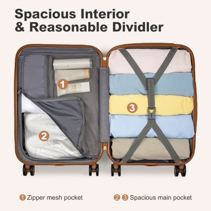KSK2486 - Kono Stylish ABS+PC 20 Inch Polka Dot Hard Shell Cabin Suitcase With TSA Lock - Cream And Brown