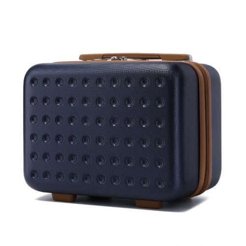 KSK2486 - Kono Stylish ABS+PC 13 Inch Polka Dot Hard Shell Vanity Case - Navy And Brown