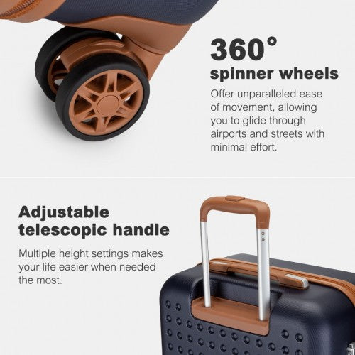 KSK2486 - Kono Stylish ABS+PC 24 Inch Polka Dot Hard Shell Suitcase With TSA Lock - Navy And Brown