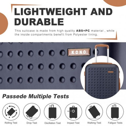 KSK2486 - Kono Stylish ABS+PC Polka Dot Hard Shell Suitcase With TSA Lock And Vanity Case 4 Piece Set - Navy And Brown