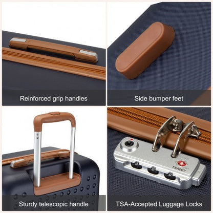 KSK2486 - Kono Stylish ABS+PC Polka Dot Hard Shell Suitcase With TSA Lock And Vanity Case 4 Piece Set - Navy And Brown