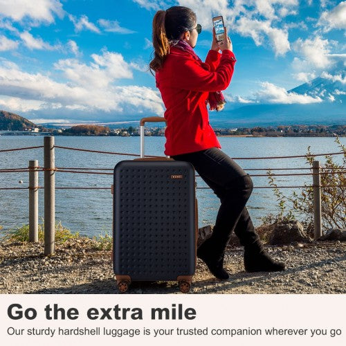 KSK2486 - Kono Stylish ABS+PC Polka Dot Hard Shell Suitcase With TSA Lock And Vanity Case 4 Piece Set - Navy And Brown