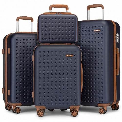 KSK2486 - Kono Stylish ABS+PC Polka Dot Hard Shell Suitcase With TSA Lock And Vanity Case 4 Piece Set - Navy And Brown