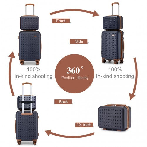 KSK2486 - Kono Stylish ABS+PC Polka Dot Hard Shell Suitcase With TSA Lock And Vanity Case 4 Piece Set - Navy And Brown