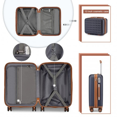 KSK2486 - Kono Stylish ABS+PC Polka Dot Hard Shell Suitcase With TSA Lock And Vanity Case 4 Piece Set - Navy And Brown