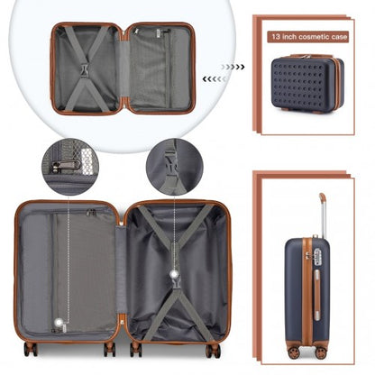 KSK2486 - Kono Stylish ABS+PC Polka Dot Hard Shell Suitcase With TSA Lock And Vanity Case 4 Piece Set - Navy And Brown