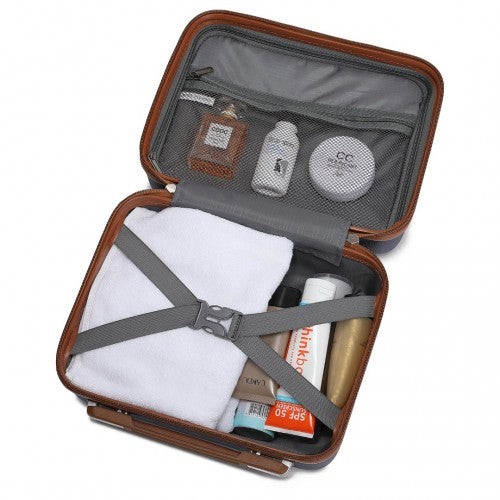 KSK2486 - Kono Stylish ABS+PC Polka Dot Hard Shell Suitcase With TSA Lock And Vanity Case 4 Piece Set - Navy And Brown