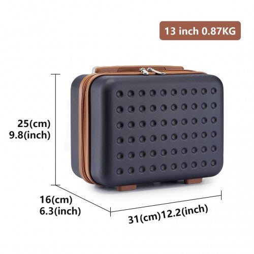 KSK2486 - Kono Stylish ABS+PC Polka Dot Hard Shell Suitcase With TSA Lock And Vanity Case 4 Piece Set - Navy And Brown