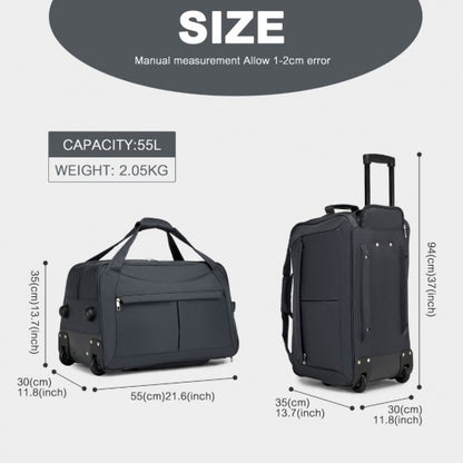 KSK2489 - Kono Durable Folding Travel Trolley Bag with Enhanced Features and Multi Compartment - Grey