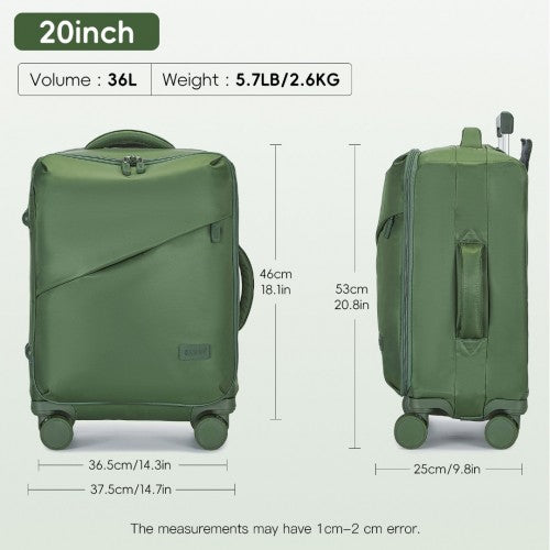 KSK2491 - Kono 20 Inch Lightweight Soft Shell Carry On Cabin Size Suitcase with TSA Lock and Separate Wet/Dry Compartment - Green