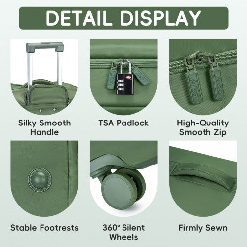 KSK2491 - Kono 20 Inch Lightweight Soft Shell Carry On Cabin Size Suitcase with TSA Lock and Separate Wet/Dry Compartment - Green