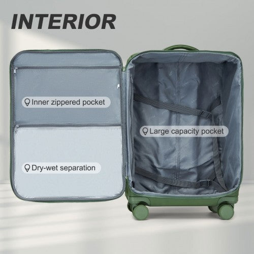 KSK2491 - Kono 20 Inch Lightweight Soft Shell Carry On Cabin Size Suitcase with TSA Lock and Separate Wet/Dry Compartment - Green