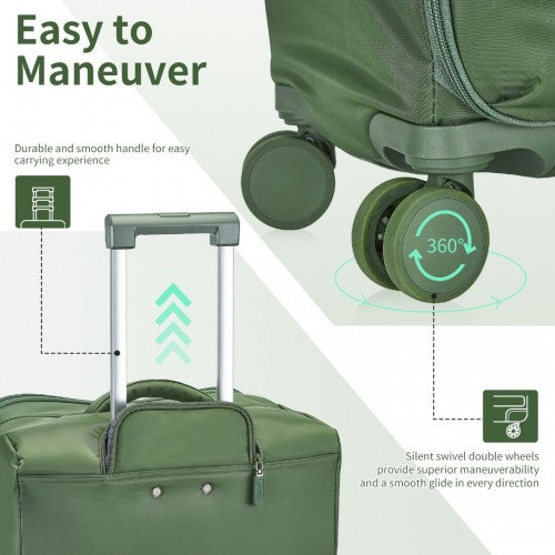 KSK2491 - Kono 20 Inch Lightweight Soft Shell Carry On Cabin Size Suitcase with TSA Lock and Separate Wet/Dry Compartment - Green