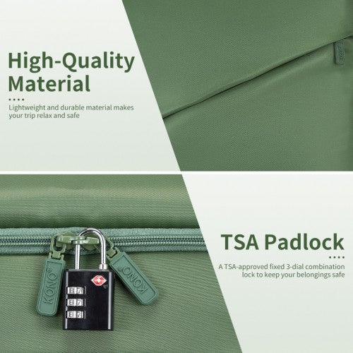KSK2491 - Kono 20 Inch Lightweight Soft Shell Carry On Cabin Size Suitcase with TSA Lock and Separate Wet/Dry Compartment - Green