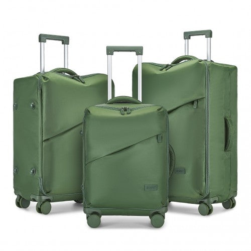 KSK2491 - Kono 3-Piece 20/24/28 Inch Lightweight Durable Soft Shell Suitcase Set with TSA Lock and Separate Wet/Dry Compartment - Green