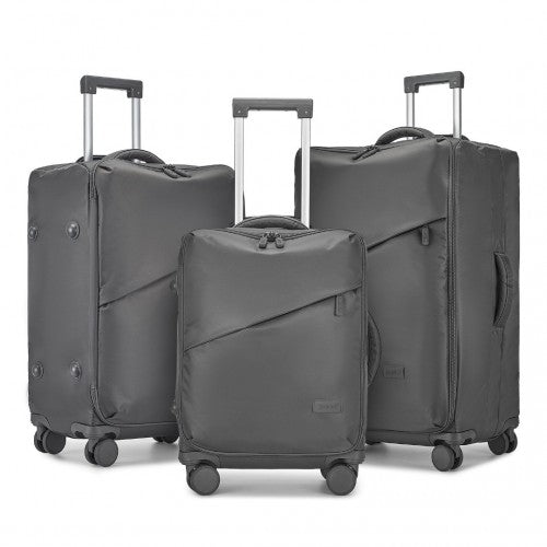 KSK2491 - Kono 3-Piece 20/24/28 Inch Lightweight Durable Soft Shell Suitcase Set with TSA Lock and Separate Wet/Dry Compartment - Grey