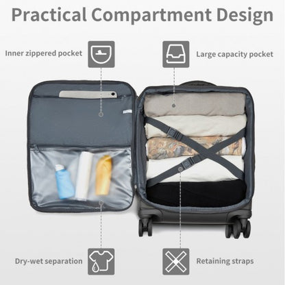 KSK2491 - Kono 20 Inch Lightweight Soft Shell Carry On Cabin Size Suitcase with TSA Lock and Separate Wet/Dry Compartment