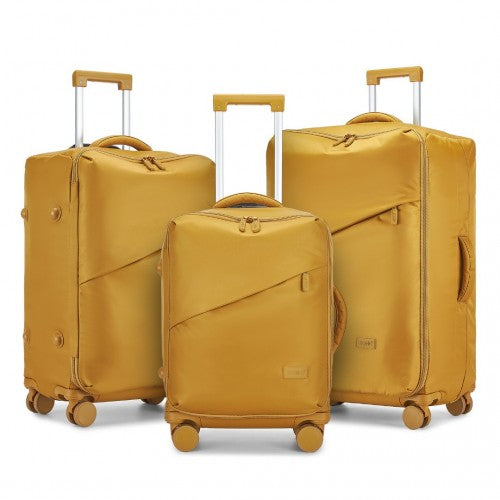 KSK2491 - Kono 3-Piece 20/24/28 Inch Lightweight Durable Soft Shell Suitcase Set with TSA Lock and Separate Wet/Dry Compartment - Yellow