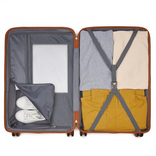 KSK2492 - Kono 4-Piece PP Hardshell Luggage Set–Durable Travel Suitcases with TSA Lock, 360° Spinner Wheels with Vanity Case - Cream and Brown