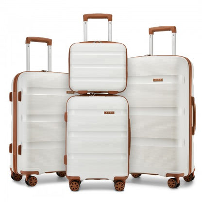 KSK2492 - Kono 4-Piece PP Hardshell Luggage Set–Durable Travel Suitcases with TSA Lock, 360° Spinner Wheels with Vanity Case - Cream and Brown