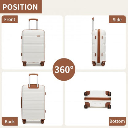 KSK2492 - Kono 4-Piece PP Hardshell Luggage Set–Durable Travel Suitcases with TSA Lock, 360° Spinner Wheels with Vanity Case - Cream and Brown