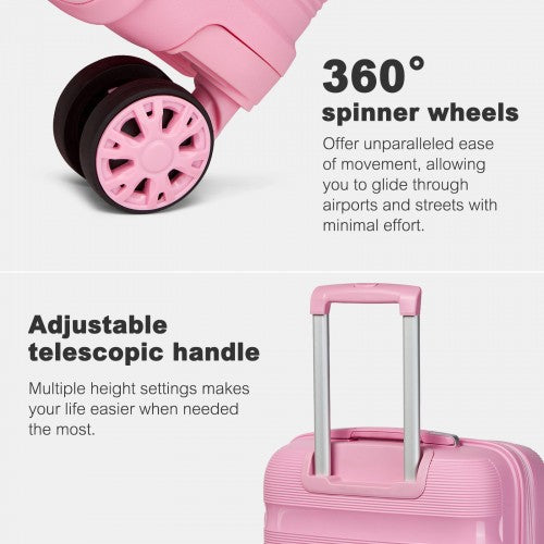 KSK2492 - Kono 24-Inch PP Hardshell Suitcase–Durable Checked Luggage with TSA Lock & 360° Spinner Silent Wheels - Pink