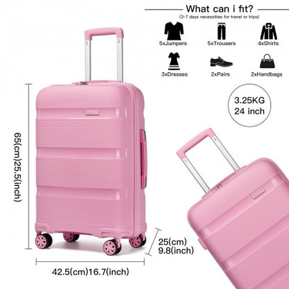 KSK2492 - Kono 24-Inch PP Hardshell Suitcase–Durable Checked Luggage with TSA Lock & 360° Spinner Silent Wheels - Pink