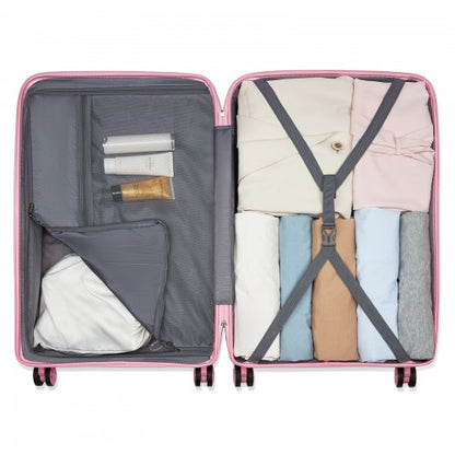 KSK2492 - Kono 4-Piece PP Hardshell Luggage Set–Durable Travel Suitcases with TSA Lock, 360° Spinner Wheels with Vanity Case - Pink