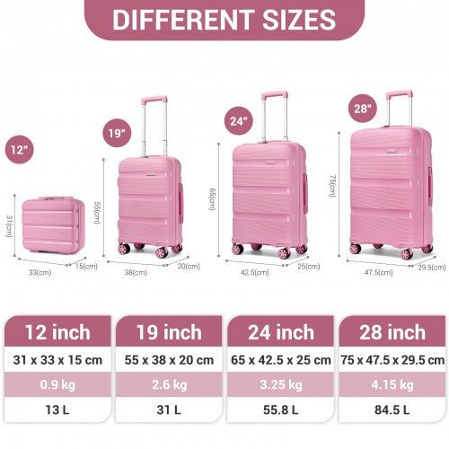KSK2492 - Kono 4-Piece PP Hardshell Luggage Set–Durable Travel Suitcases with TSA Lock, 360° Spinner Wheels with Vanity Case - Pink