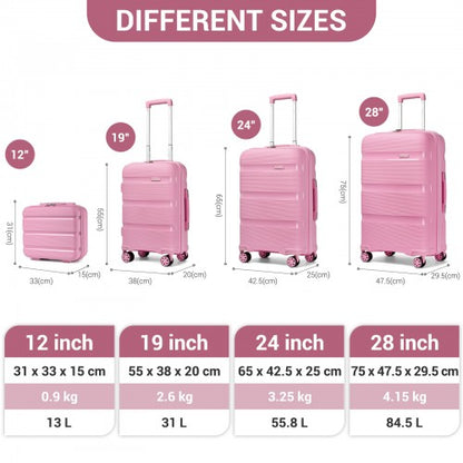 KSK2492 - Kono 4-Piece PP Hardshell Luggage Set–Durable Travel Suitcases with TSA Lock, 360° Spinner Wheels with Vanity Case - Pink