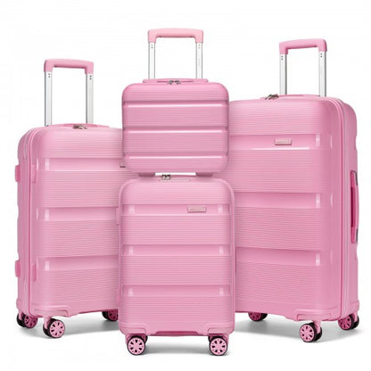 KSK2492 - Kono 4-Piece PP Hardshell Luggage Set–Durable Travel Suitcases with TSA Lock, 360° Spinner Wheels with Vanity Case - Pink