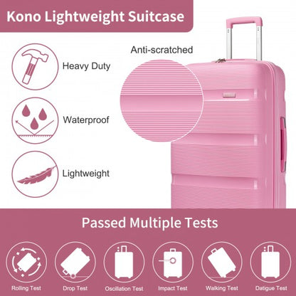 KSK2492 - Kono 4-Piece PP Hardshell Luggage Set–Durable Travel Suitcases with TSA Lock, 360° Spinner Wheels with Vanity Case - Pink