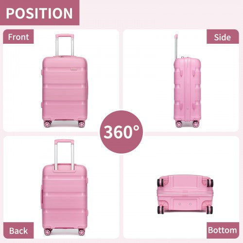 KSK2492 - Kono 4-Piece PP Hardshell Luggage Set–Durable Travel Suitcases with TSA Lock, 360° Spinner Wheels with Vanity Case - Pink