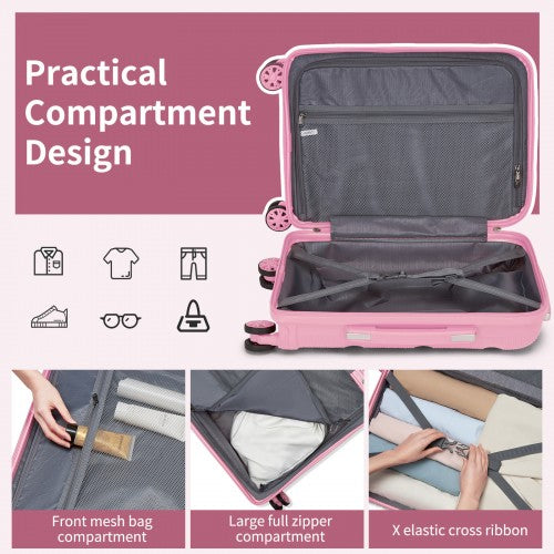 KSK2492 - Kono 4-Piece PP Hardshell Luggage Set–Durable Travel Suitcases with TSA Lock, 360° Spinner Wheels with Vanity Case - Pink