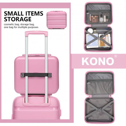 KSK2492 - Kono 4-Piece PP Hardshell Luggage Set–Durable Travel Suitcases with TSA Lock, 360° Spinner Wheels with Vanity Case - Pink