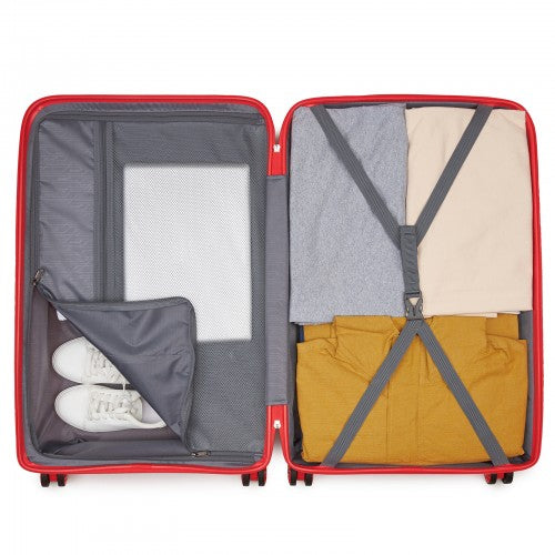 KSK2492 - Kono 4-Piece PP Hardshell Luggage Set–Durable Travel Suitcases with TSA Lock, 360° Spinner Wheels with Vanity Case - Red