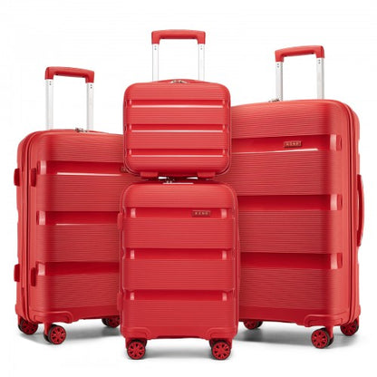 KSK2492 - Kono 4-Piece PP Hardshell Luggage Set–Durable Travel Suitcases with TSA Lock, 360° Spinner Wheels with Vanity Case - Red