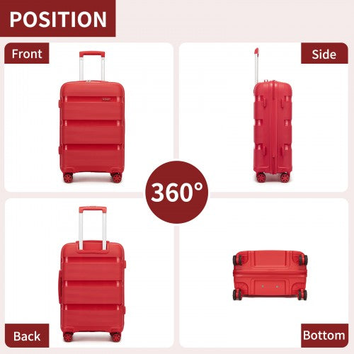KSK2492 - Kono 4-Piece PP Hardshell Luggage Set–Durable Travel Suitcases with TSA Lock, 360° Spinner Wheels with Vanity Case - Red